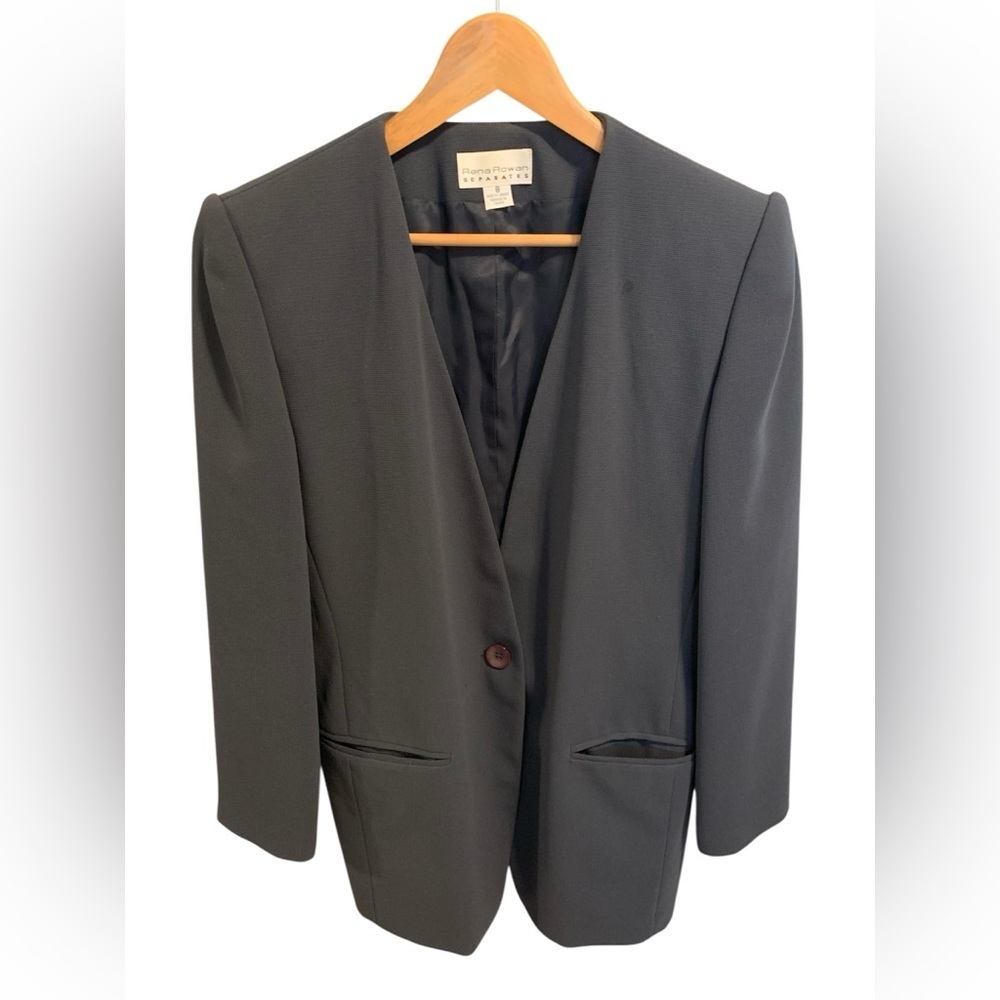 Vtg 90s Rena Rowan Separates Charcoal Single Button Blazer Jacket Size 8